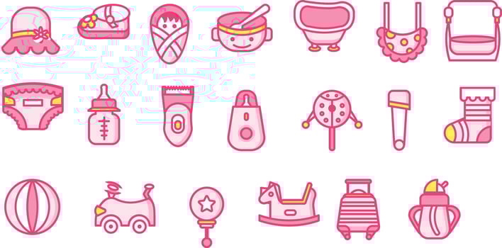 Baby shower and toys stuff vector illustration icon set