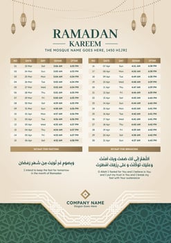 Ramadan Kareem Hijri Islamic Monthly Calendar Template Design vector