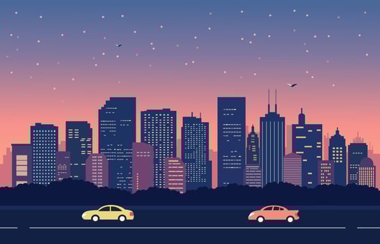 Cityscape House Building with Mountain Landscape Flat Design Illustration.eps vector