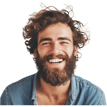 AI generated Portrait of young handsome hipster man with beard smiling laughing looking at camera png