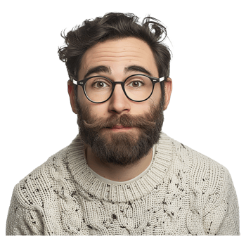 AI generated Young man with beard wearing casual sweater and glasses with happy face png