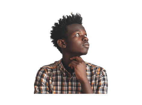 AI generated Thoughtful african guy thinking try solve problem pose png