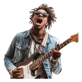 AI generated Crazy cool hipster African American guy pretending playing guitar having fun png