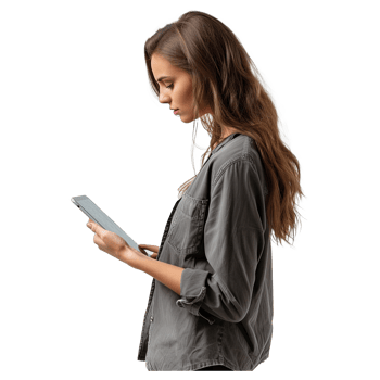 AI generated Side view of model with tablet in studio png