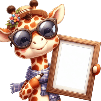 AI generated cute giraffe holding a blank frame png
