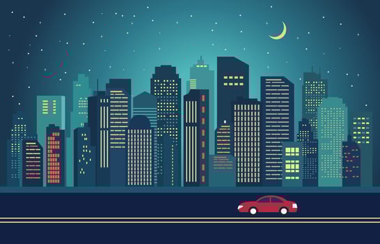 Highway Street in City at Night with Cityscape Building Flat Design Illustration.eps vector
