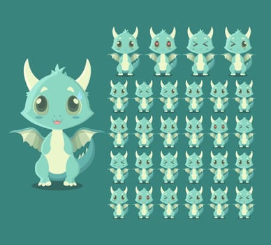 Cute Cartoon Green Dragon Character Expression vector