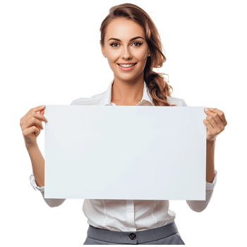 AI generated Cheerful business woman showing blank area for sign or copyspase png