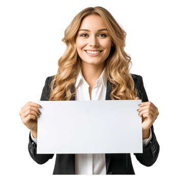 AI generated Cheerful business woman showing blank area for sign or copyspase png