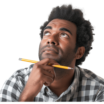 AI generated Handsome late 20s black man with pencil on chin thinking png