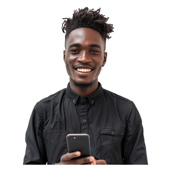 AI generated Young Happy African Man With Cellphone png