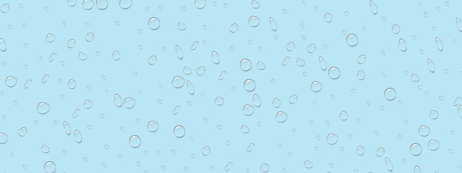 Rain splatters on the blue glass. A drop of water. Dew drops. Vector background
