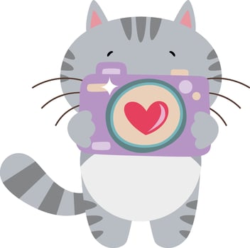 Cute cat with a camera vector