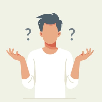 People have curious expressions and question marks are floating around their heads. flat design style vector illustration
