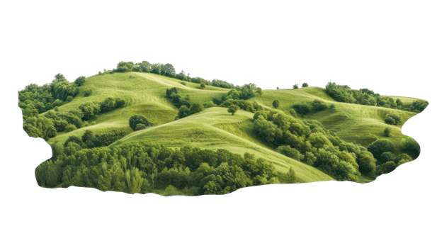 AI generated Serene green rolling hills in a peaceful countryside landscape on transparent background png