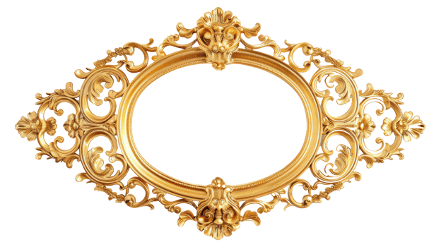 AI generated Luxurious golden ornate frame with baroque detailing on transparent background png