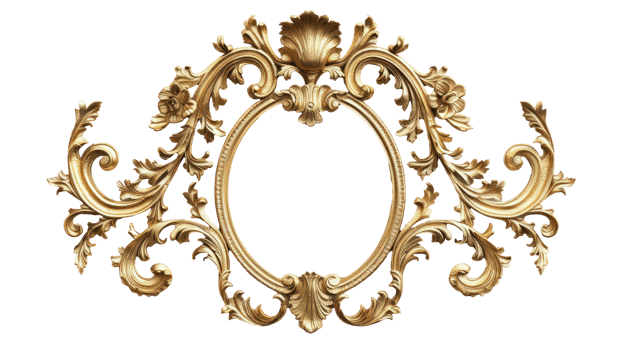 AI generated Luxurious golden ornate frame with baroque detailing on transparent background png