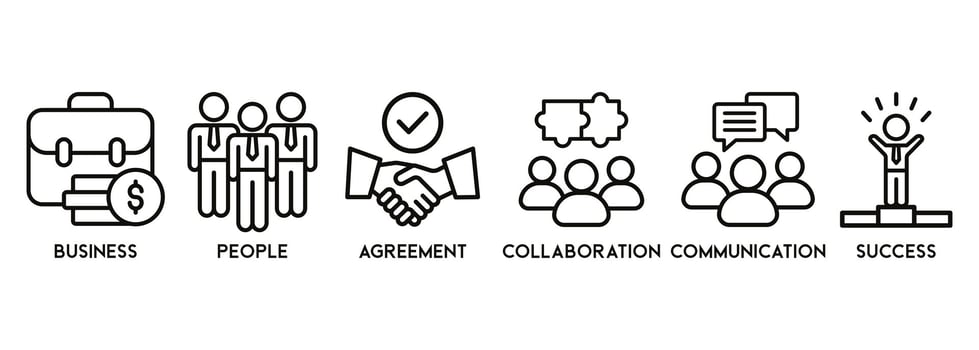 Business people banner web icon vector illustration concept with the icon of collaboration, business, people, agreement, communication and success