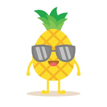 Cute Pineapple Cartoon Character Wearing Sunglasses. Cute Frest Fruit Isolated On White Background. vector