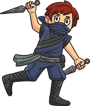 Ninja with a Kunai Cartoon Colored Clipart vector