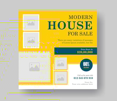 Real estate property or house for sale simple social media post banner Layout design with yellow shape. vector