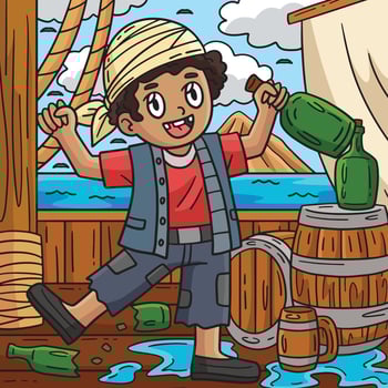 Pirate with a Barrel of Rum Colored Cartoon vector