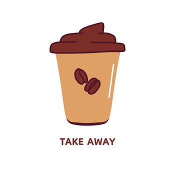 Illustration of coffee takeaway. Cold and hot drink. Vector hand draw beverage. Isolated on white background