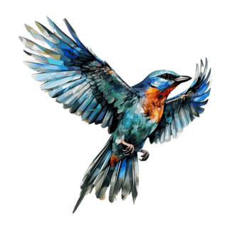 AI generated colorful bird on a branch with splatters png