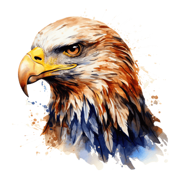 AI generated an eagle with blue and white paint splatters on its head png