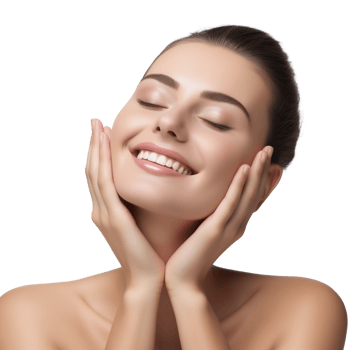 AI generated Shot of a young female touching a her soft skin against an isolated on a transparent background. png