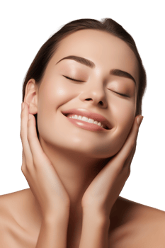 AI generated Shot of a young female touching a her soft skin against an isolated on a transparent background. png