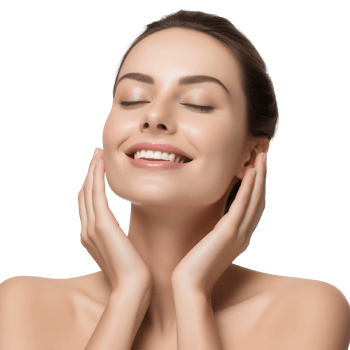 AI generated Shot of a young female touching a her soft skin against an isolated on a transparent background. png
