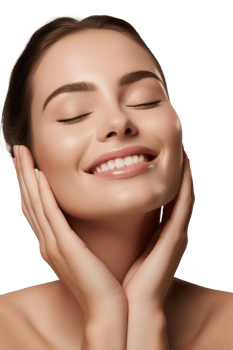 AI generated Shot of a young female touching a her soft skin against an isolated on a transparent background. png