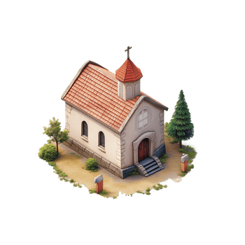 AI generated Isometric church buildings isolated on transparent background png