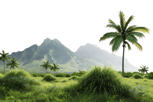 AI generated Panorama of tropical rainforest and mountains isolated png