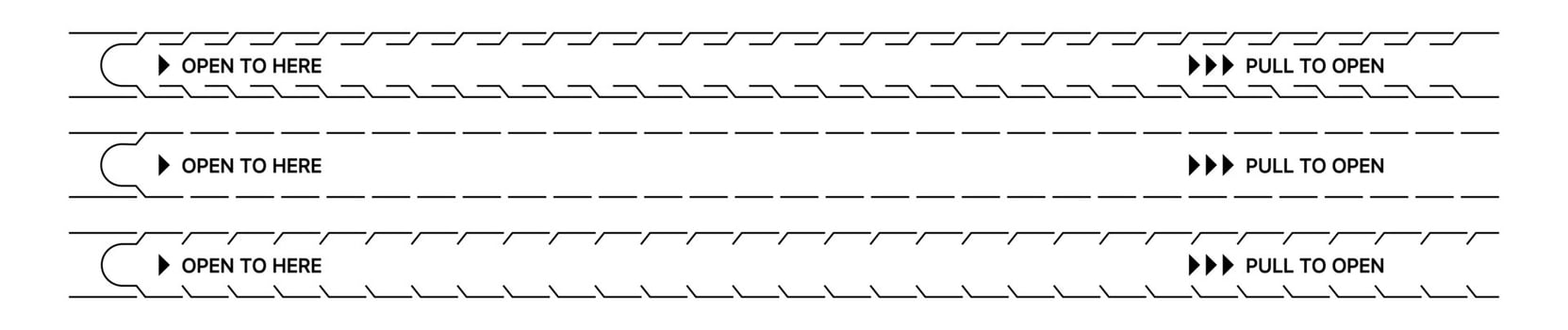 Perforated OPEN TO HERE Pull Tabs vector