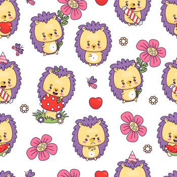 Seamless pattern with cute hedgehogs png