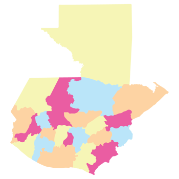 Guatemala map. Map of Guatemala in administrative provinces in multicolor png