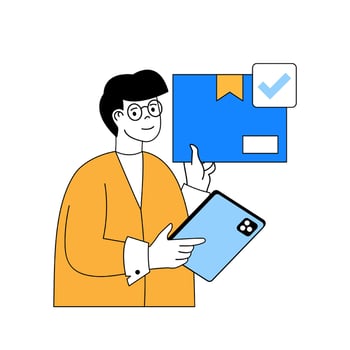 Delivery concept with cartoon people in flat design for web. Man getting notify information about parcel arrived at postal company. Vector illustration for social media banner, marketing material.