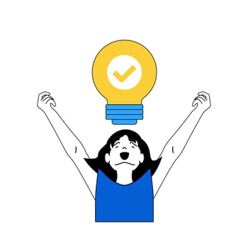 Business concept with cartoon people in flat design for web. Woman generating new ideas, brainstorming and finding new opportunities. Vector illustration for social media banner, marketing material.