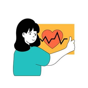Coronavirus concept with cartoon people in flat design for web. Woman works as nurse and monitoring heartbeat of patients with virus. Vector illustration for social media banner, marketing material.