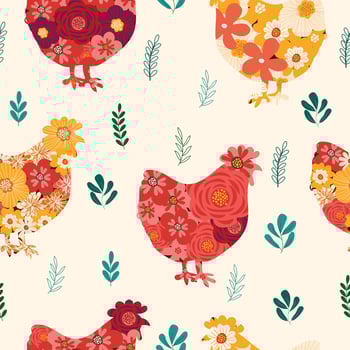 colorful flower chickens hand drawn seamless pattern vector illustration for decorate invitation greeting birthday party celebration wedding card poster banner textile wallpaper paper wrap background