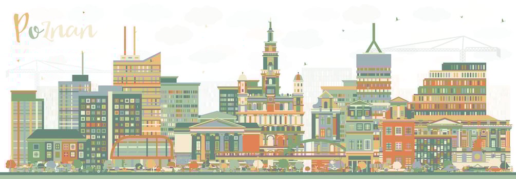 Poznan Poland City Skyline with Color Buildings. Poznan Cityscape with Landmarks. Business Travel and Tourism Concept with Historic Architecture. vector