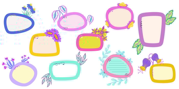 Vibrant Memo Notebook set with flower paper frame for text. Planner sticker element sticky. Flat illustration. Cute Notes planner page. vector