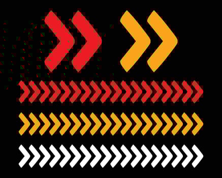 Set of red and yellow arrow signs, abstract arrow, chevron. Arrow Design, Striped direction, vector illustration