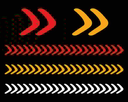 Set of red and yellow arrow signs, abstract arrow, chevron. Arrow Design, Striped direction, vector illustration