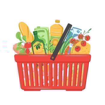 Grocery basket. Full basket with products. Vector illustration