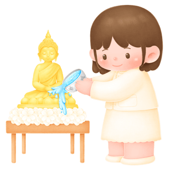 Sprinkle water onto a Buddha Statue in Songkran day png
