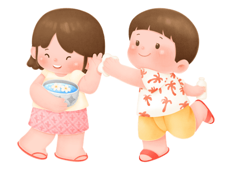 Kids enjoying Songkran festival png