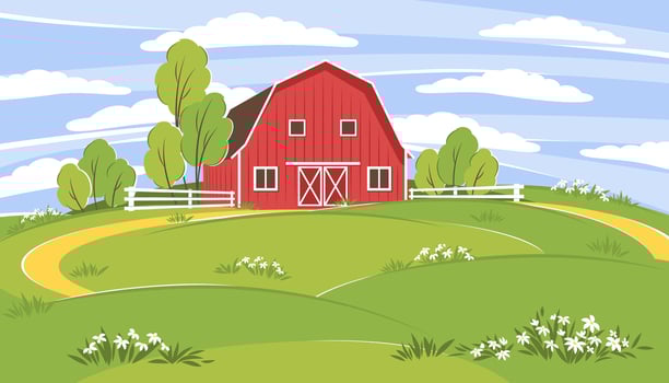 Farm with landscape. Summer green meadows.Vector illustration vector